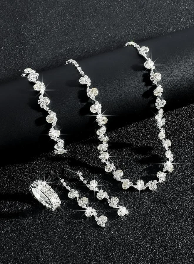 تايك تو طقم مجوهرات أربع قطع عقد وسوار وخاتم وأقراط مزين